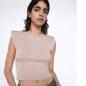 Zara Tan Shoulder Padded Crop Top Size XS/Small